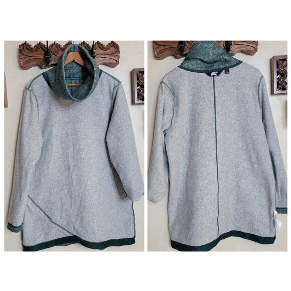Lands End Cowl Funnel Neck Green Herringbone Fleece Pullover Tunic Sweater✨️L - Picture 10 of 13